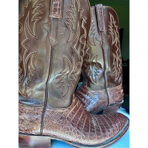 Lucchese Brown Croc Leather Cowboy Boots